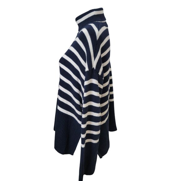 GAP Size S Navy Blue & White Striped Turtleneck Split Hem Sweater, Exc Used Cond - Picture 5 of 16